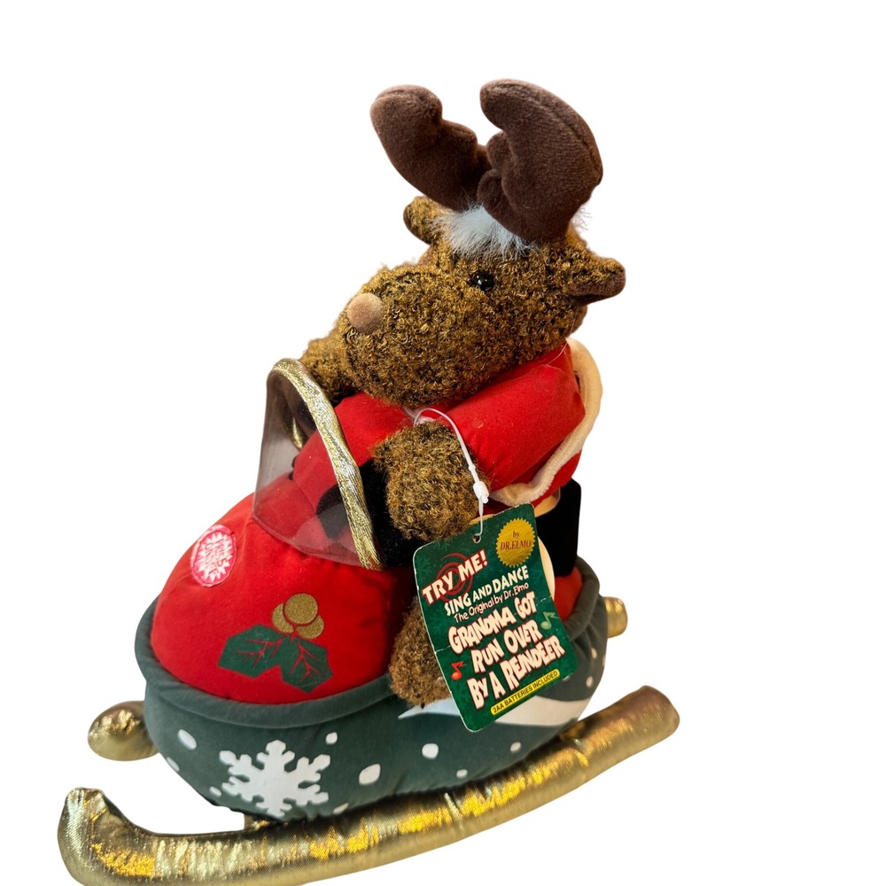Dr Elmo Animated Singing Dancing Reindeer Sleigh Grandma Got Run Over Reindeer